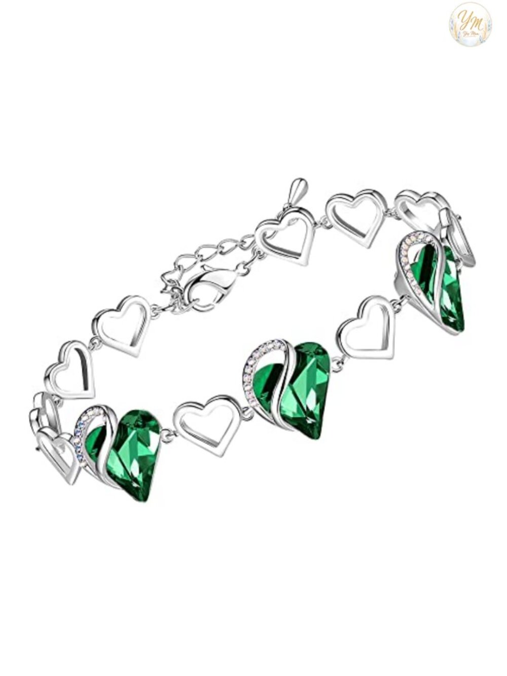 Rhodium Plated Crystal Infinity Heart Link Bracelet - Women's Silver Tone